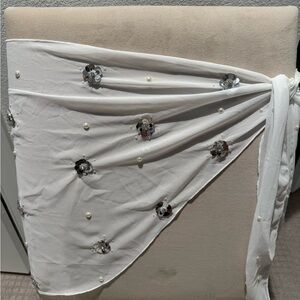 Elegant White Wrap with Sequin and Pearl Accents